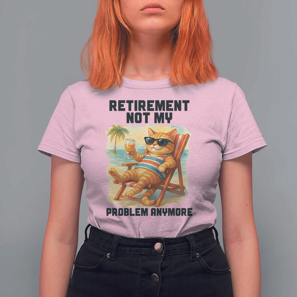 Funny Retirement Cat T Shirt For Women Retired Not My Problem Anymore Chill Beach Vibes - Wonder Print Shop