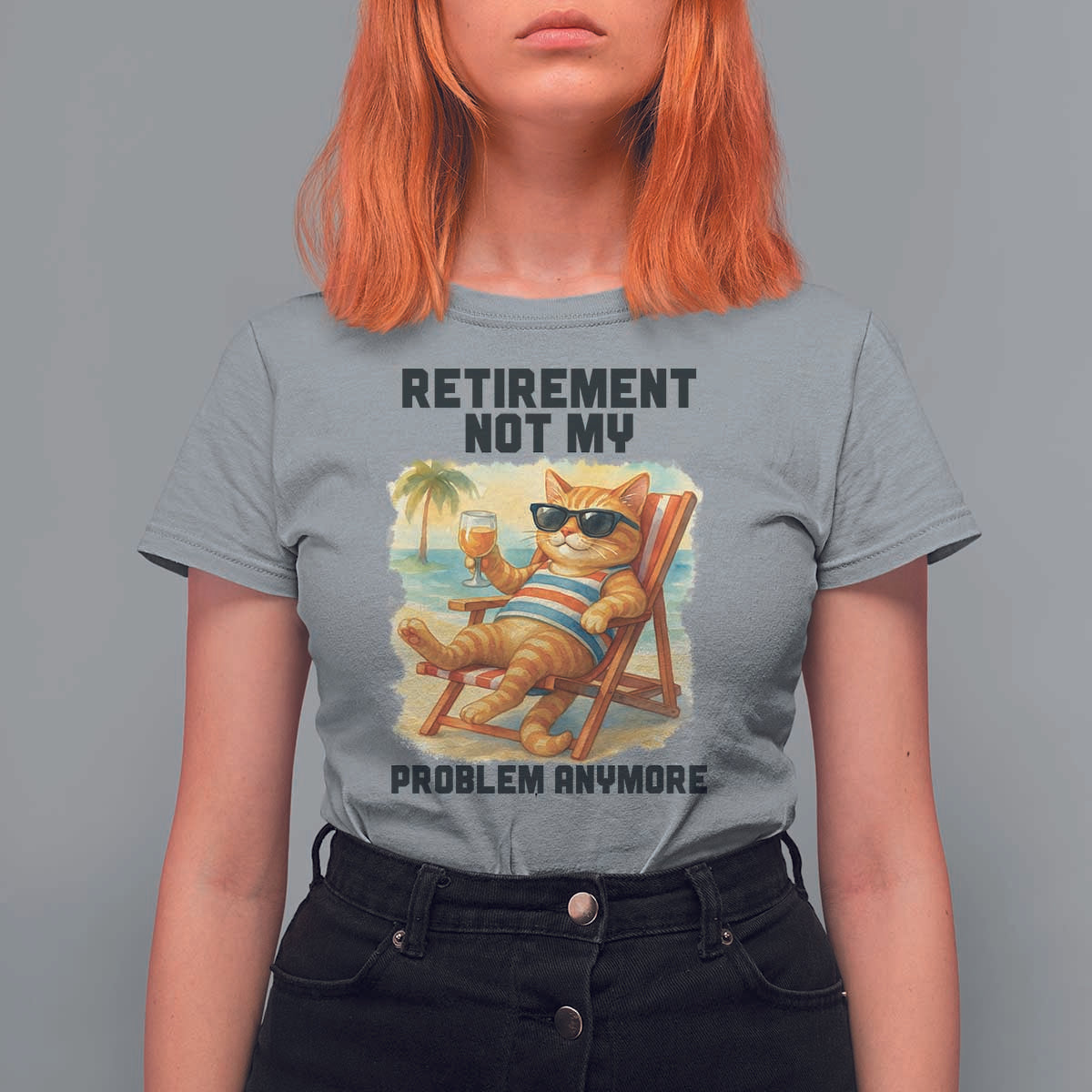 Funny Retirement Cat T Shirt For Women Retired Not My Problem Anymore Chill Beach Vibes - Wonder Print Shop