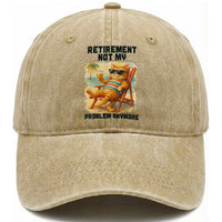 Funny Retirement Cat Washed Cotton Baseball Cap Retired Not My Problem Anymore Chill Beach Vibes