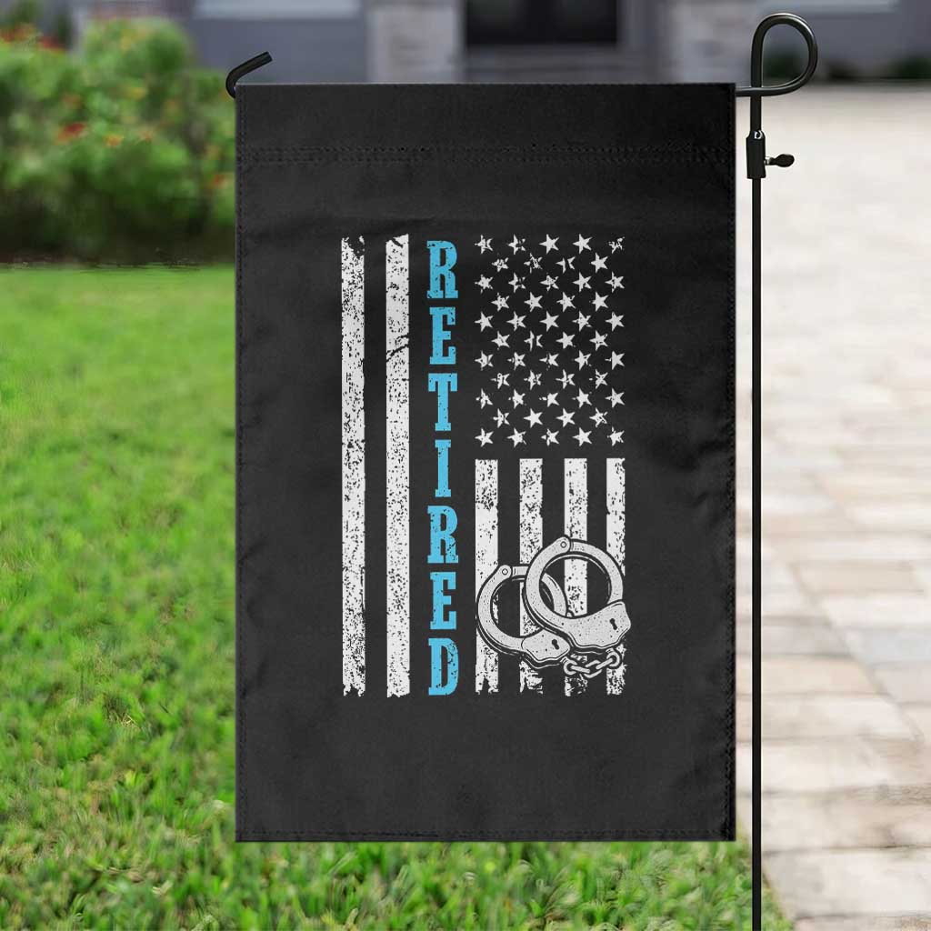 Funny Retired Police Officer Garden Flag Patriotic Flag With Handcuffs - Wonder Print Shop