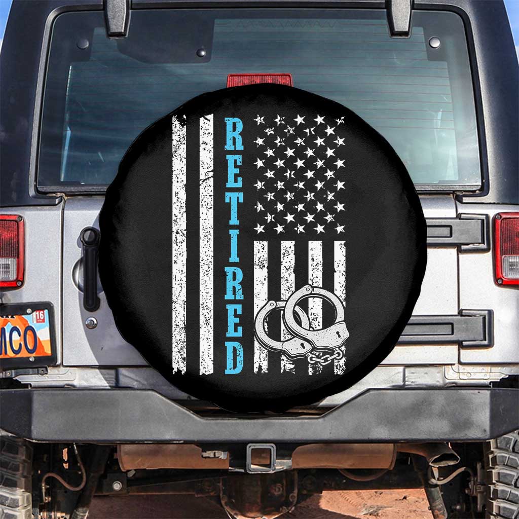 Funny Retired Police Officer Spare Tire Cover Patriotic Flag With Handcuffs - Wonder Print Shop