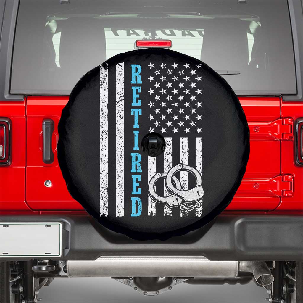 Funny Retired Police Officer Spare Tire Cover Patriotic Flag With Handcuffs - Wonder Print Shop
