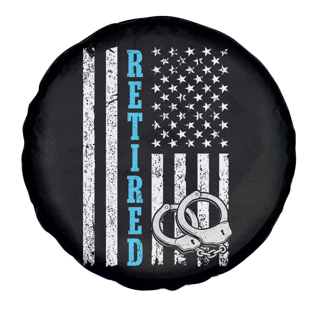 Funny Retired Police Officer Spare Tire Cover Patriotic Flag With Handcuffs - Wonder Print Shop