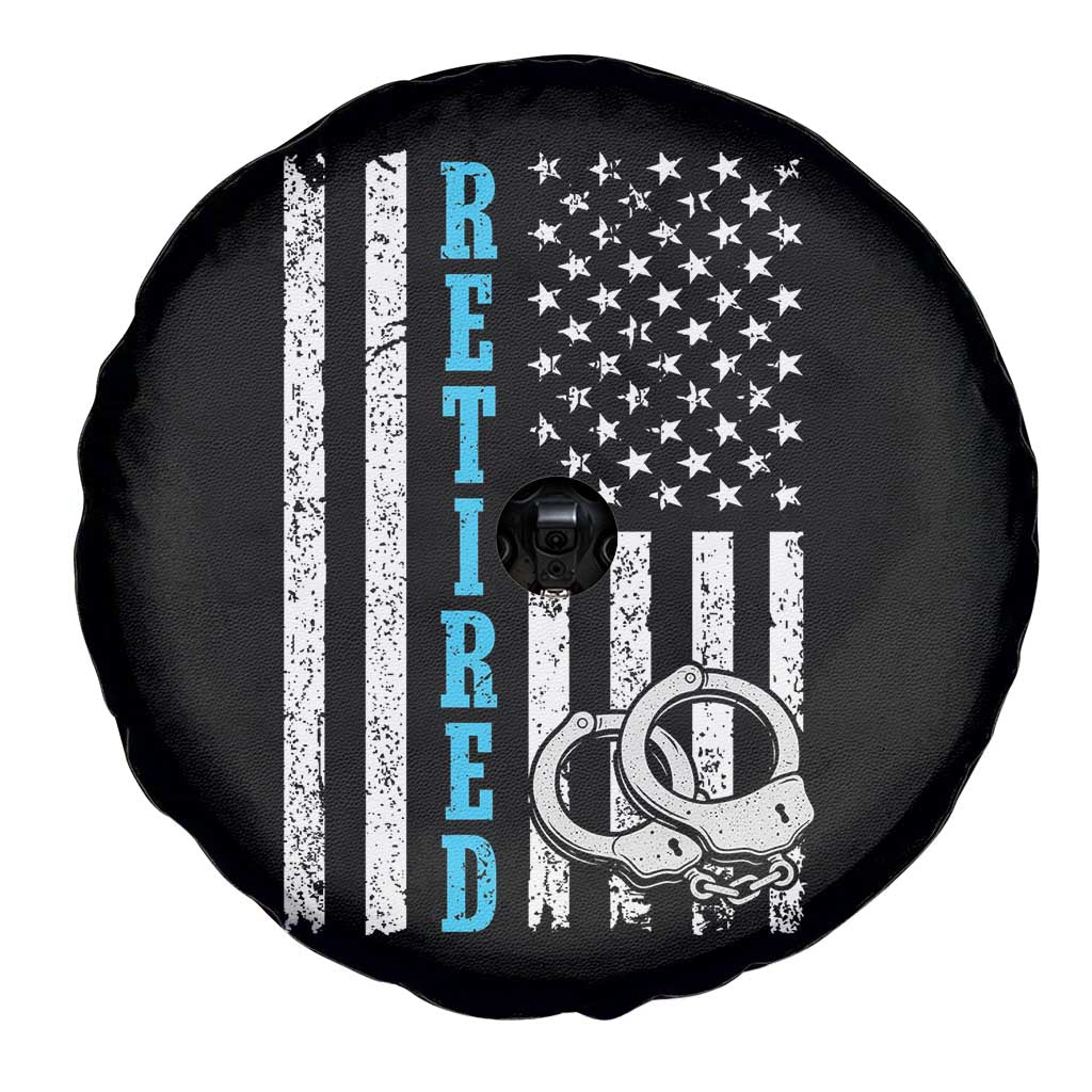 Funny Retired Police Officer Spare Tire Cover Patriotic Flag With Handcuffs - Wonder Print Shop
