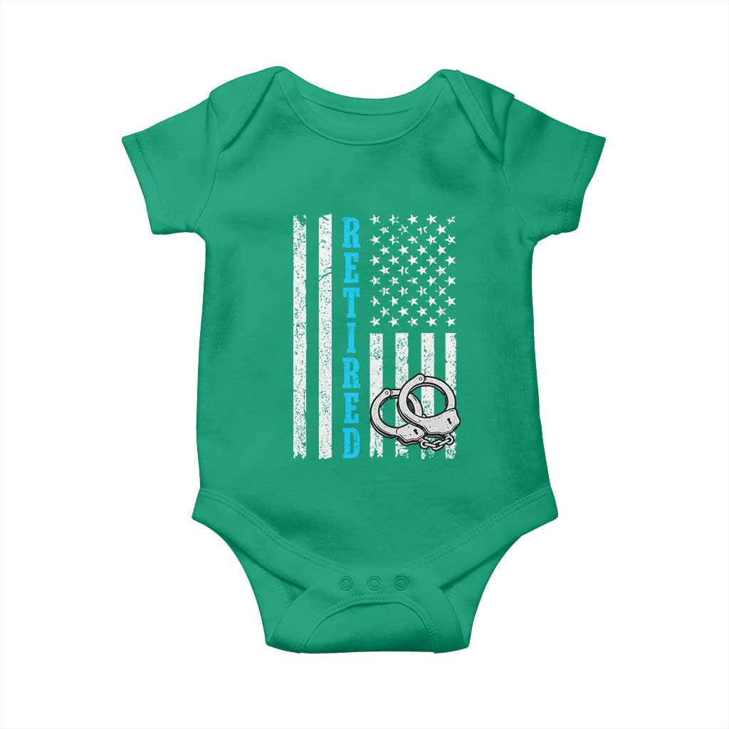 Funny Retired Police Officer Baby Onesie Patriotic Flag With Handcuffs - Wonder Print Shop