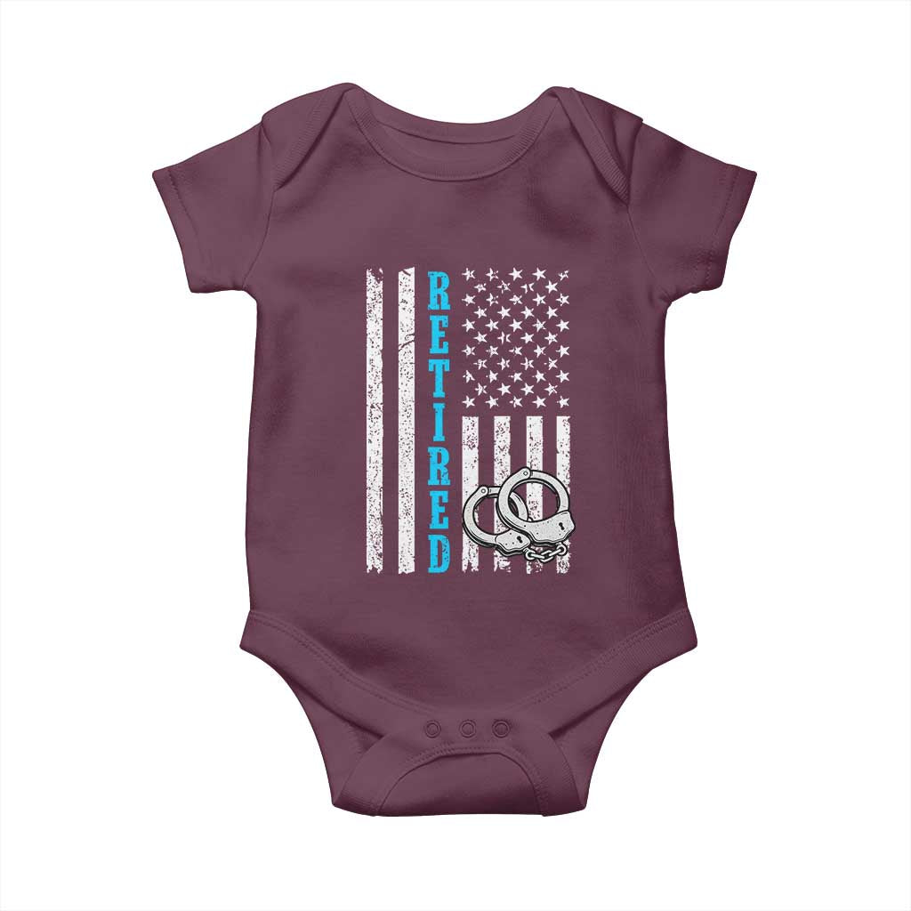 Funny Retired Police Officer Baby Onesie Patriotic Flag With Handcuffs - Wonder Print Shop