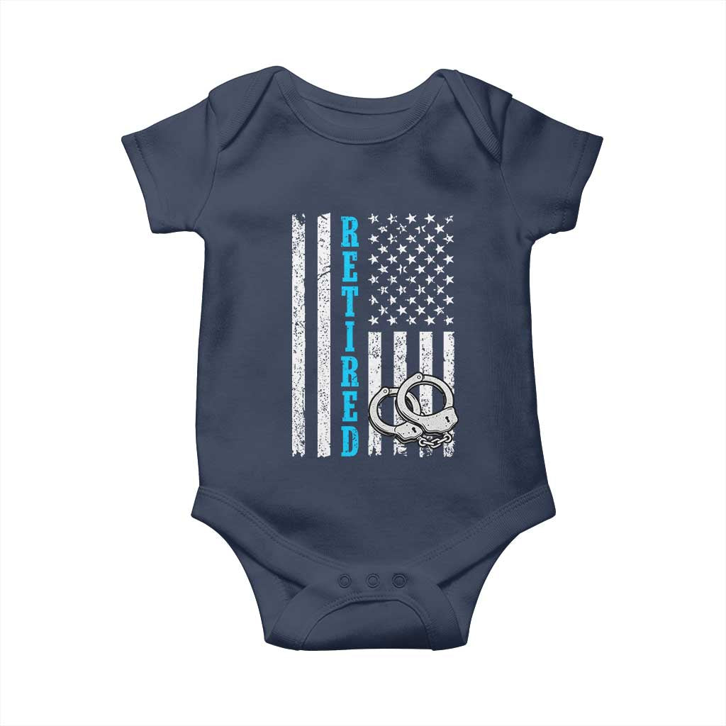 Funny Retired Police Officer Baby Onesie Patriotic Flag With Handcuffs - Wonder Print Shop