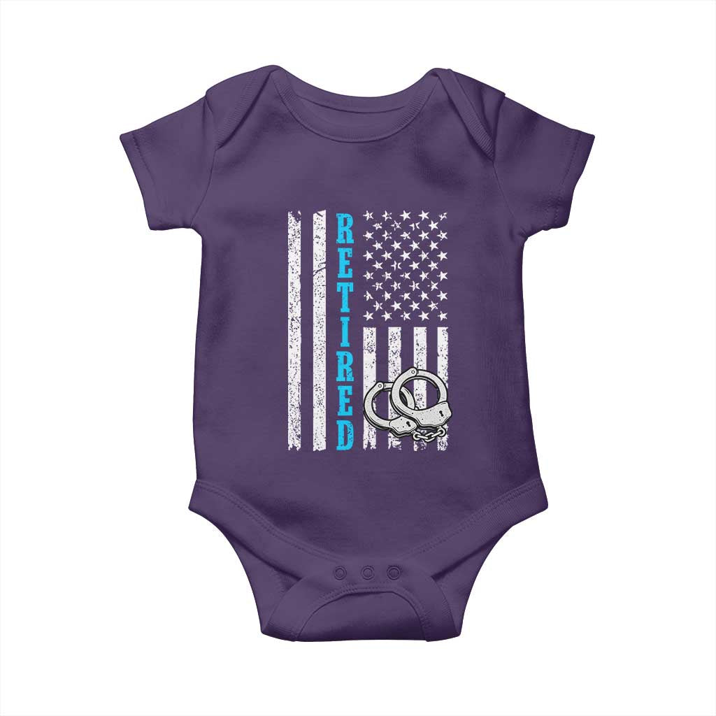 Funny Retired Police Officer Baby Onesie Patriotic Flag With Handcuffs - Wonder Print Shop