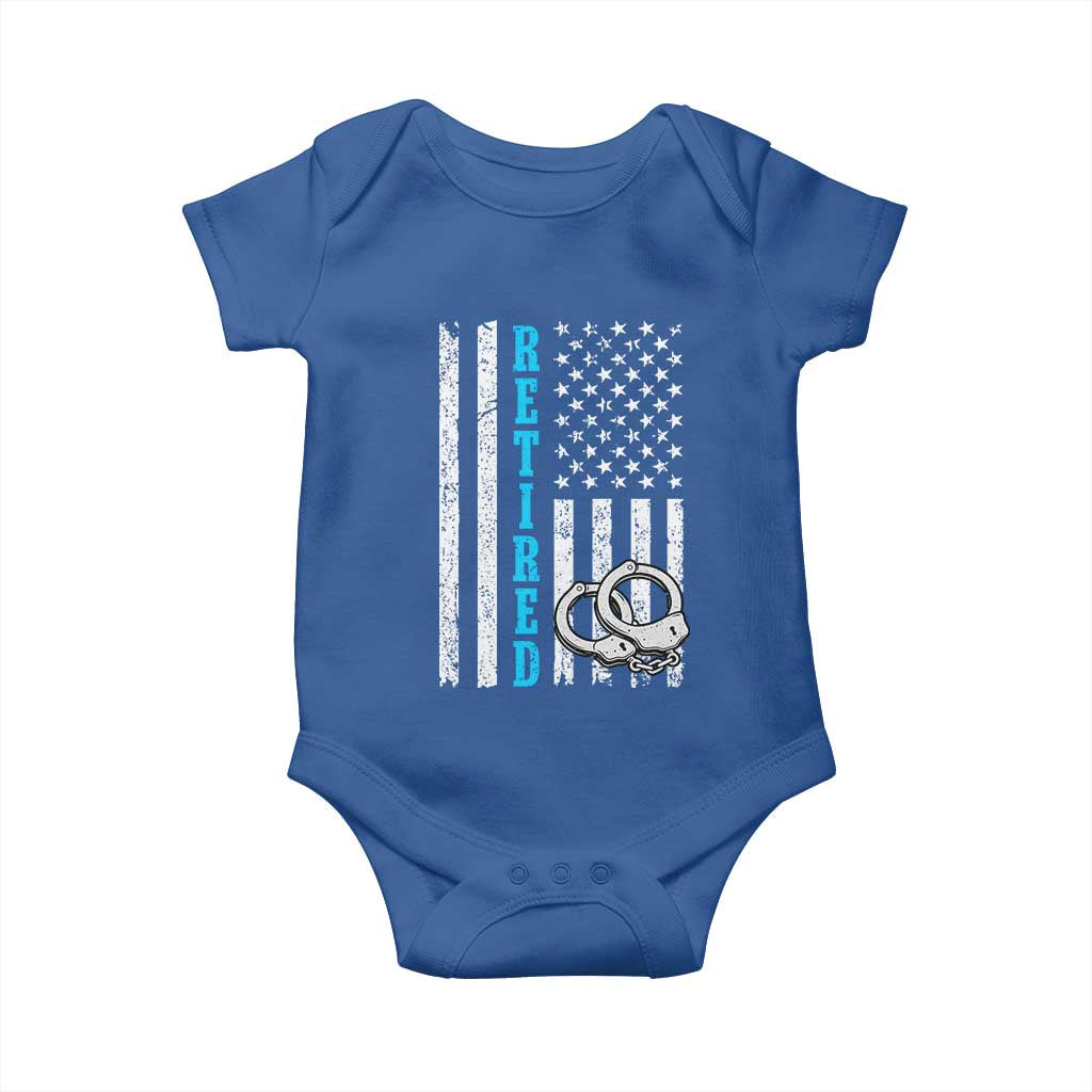 Funny Retired Police Officer Baby Onesie Patriotic Flag With Handcuffs - Wonder Print Shop