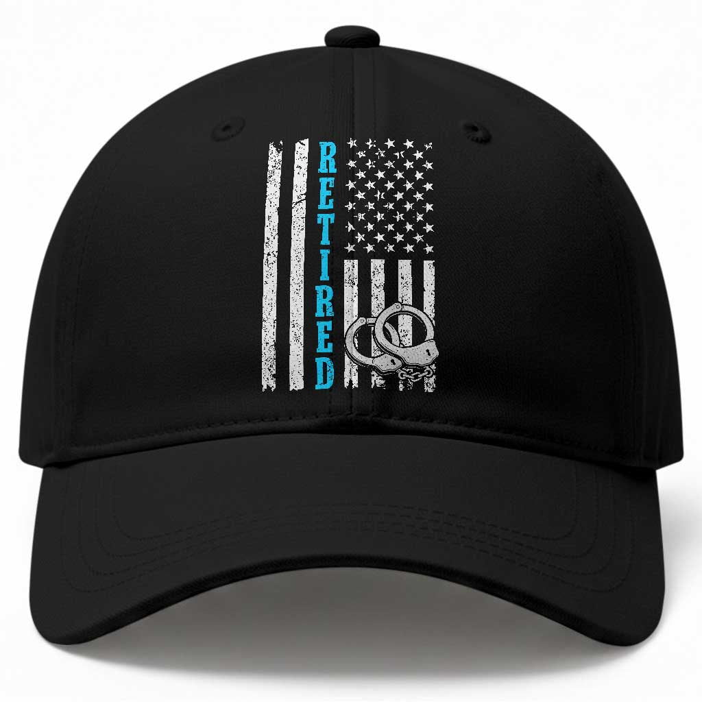 Funny Retired Police Officer Baseball Cap Patriotic Flag With Handcuffs