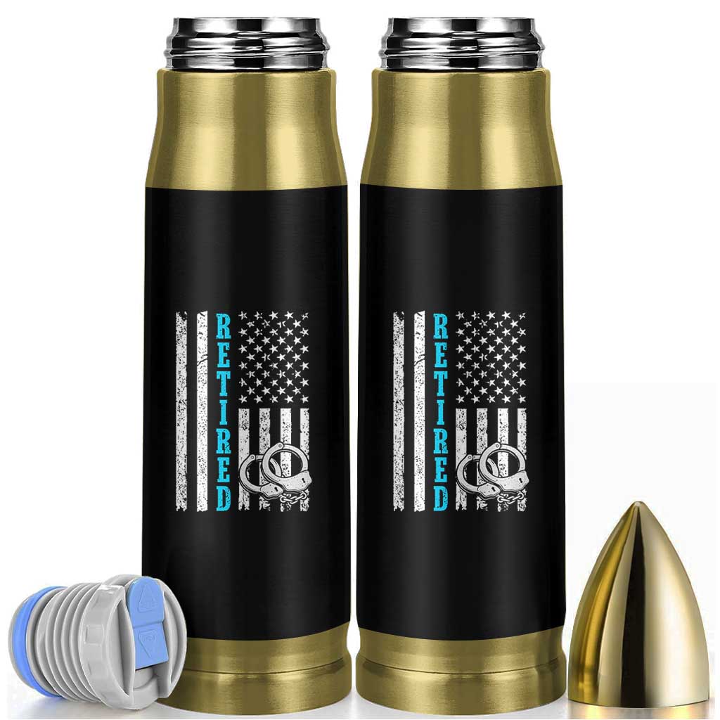 Funny Retired Police Officer Bullet Tumbler Patriotic Flag With Handcuffs