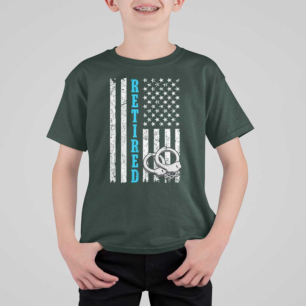 Funny Retired Police Officer T Shirt For Kid Patriotic Flag With Handcuffs - Wonder Print Shop