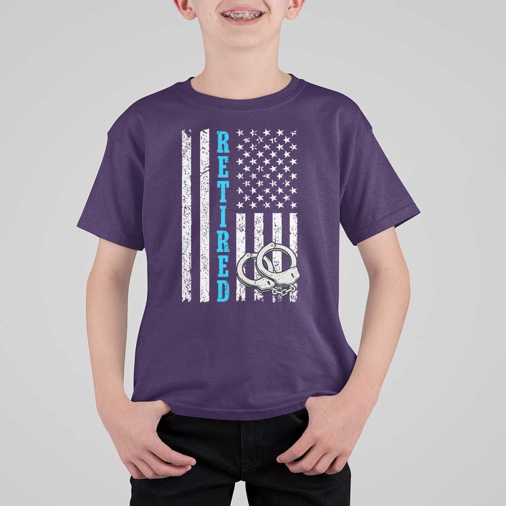 Funny Retired Police Officer T Shirt For Kid Patriotic Flag With Handcuffs - Wonder Print Shop