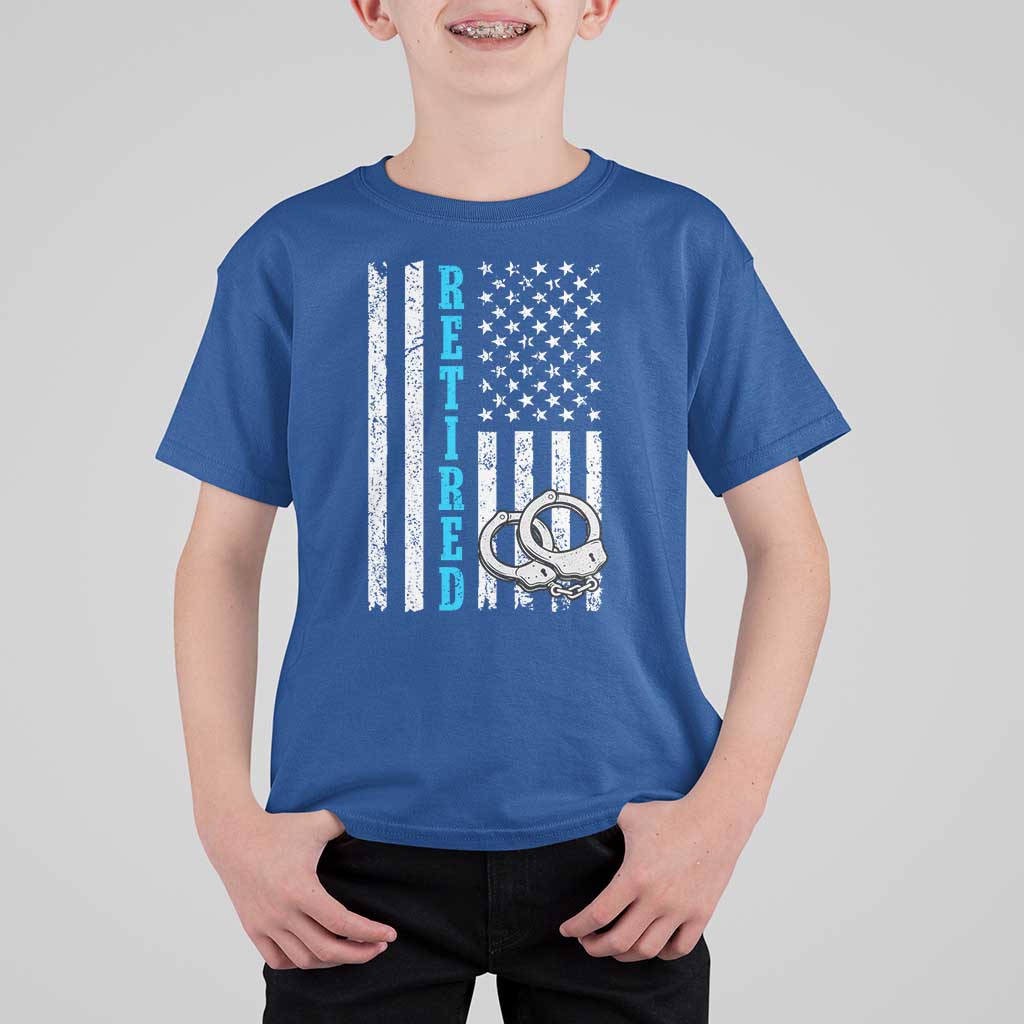 Funny Retired Police Officer T Shirt For Kid Patriotic Flag With Handcuffs - Wonder Print Shop