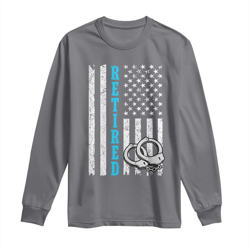 Funny Retired Police Officer Long Sleeve Shirt Patriotic Flag With Handcuffs - Wonder Print Shop