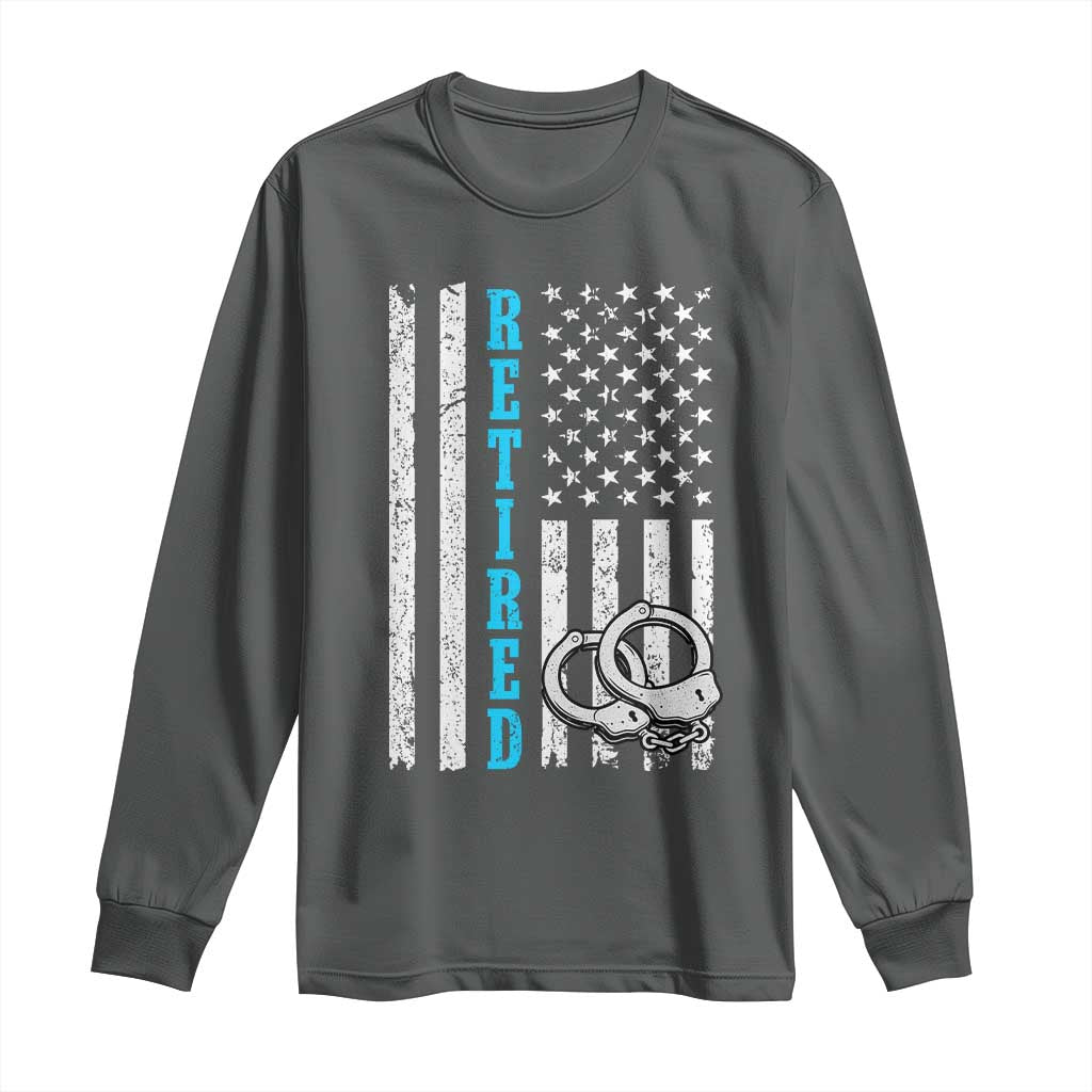 Funny Retired Police Officer Long Sleeve Shirt Patriotic Flag With Handcuffs - Wonder Print Shop