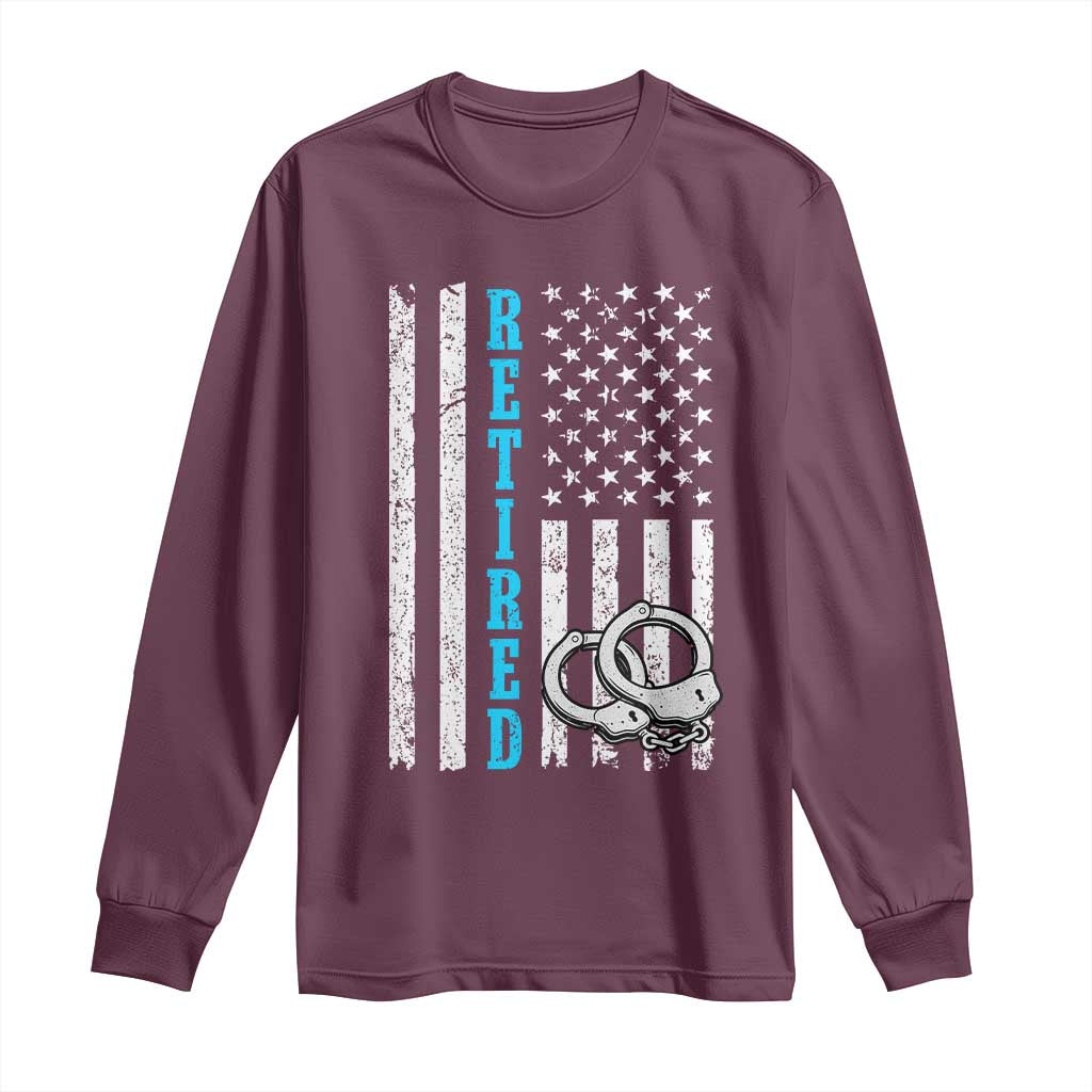 Funny Retired Police Officer Long Sleeve Shirt Patriotic Flag With Handcuffs - Wonder Print Shop