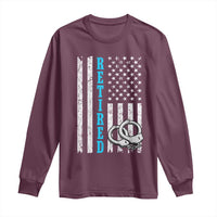 Funny Retired Police Officer Long Sleeve Shirt Patriotic Flag With Handcuffs - Wonder Print Shop