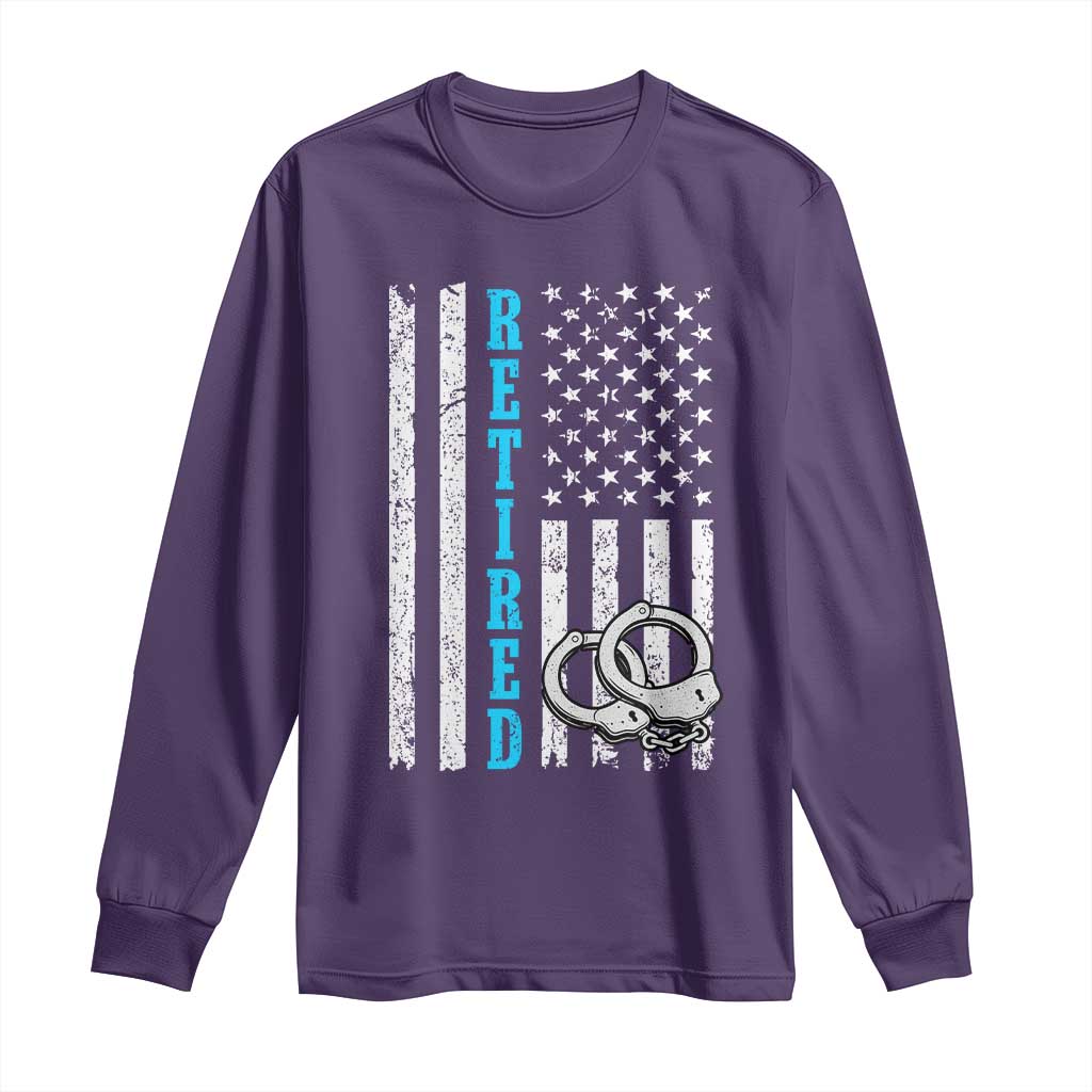 Funny Retired Police Officer Long Sleeve Shirt Patriotic Flag With Handcuffs - Wonder Print Shop