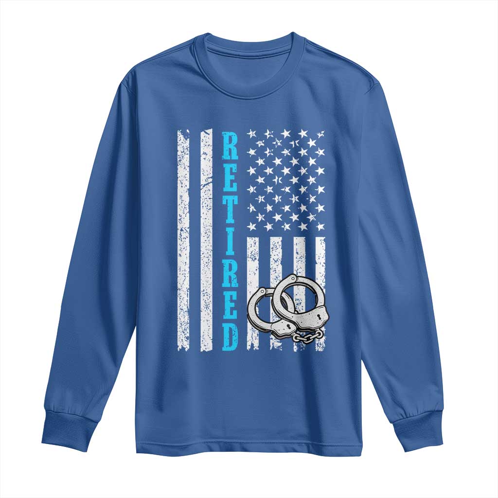 Funny Retired Police Officer Long Sleeve Shirt Patriotic Flag With Handcuffs - Wonder Print Shop