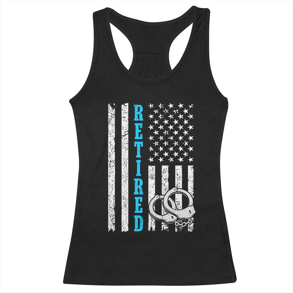 Funny Retired Police Officer Racerback Tank Top Patriotic Flag With Handcuffs - Wonder Print Shop