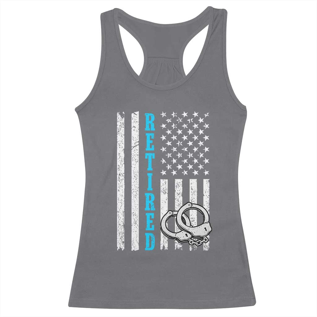 Funny Retired Police Officer Racerback Tank Top Patriotic Flag With Handcuffs - Wonder Print Shop