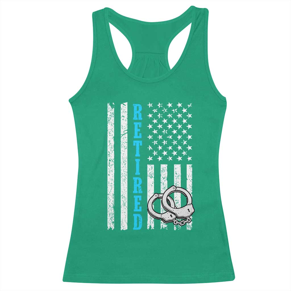 Funny Retired Police Officer Racerback Tank Top Patriotic Flag With Handcuffs - Wonder Print Shop