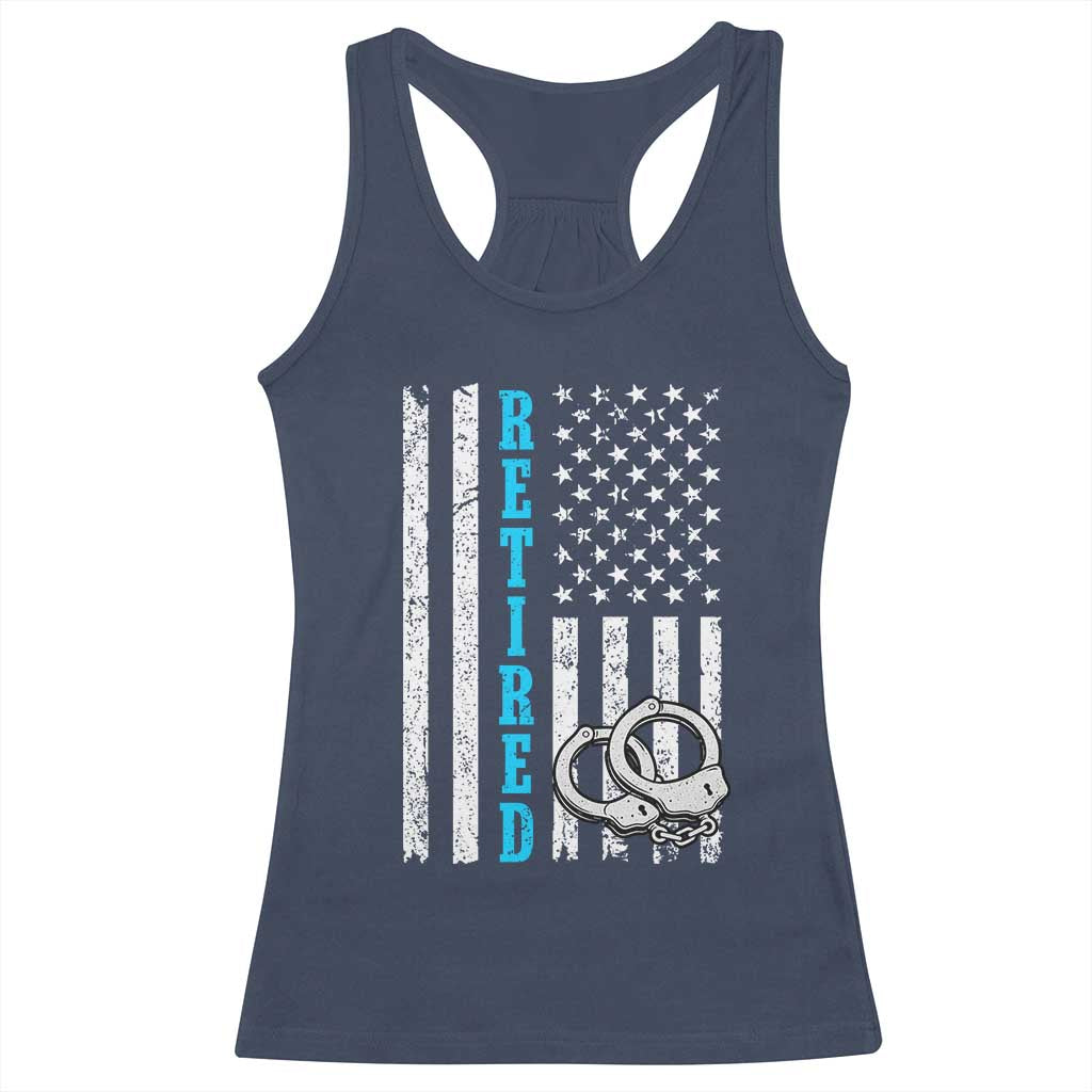 Funny Retired Police Officer Racerback Tank Top Patriotic Flag With Handcuffs - Wonder Print Shop