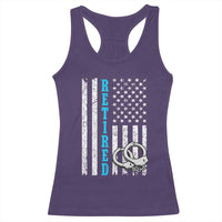 Funny Retired Police Officer Racerback Tank Top Patriotic Flag With Handcuffs - Wonder Print Shop