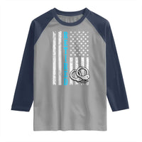 Funny Retired Police Officer Raglan Shirt Patriotic Flag With Handcuffs - Wonder Print Shop