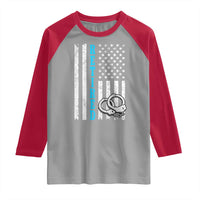 Funny Retired Police Officer Raglan Shirt Patriotic Flag With Handcuffs - Wonder Print Shop