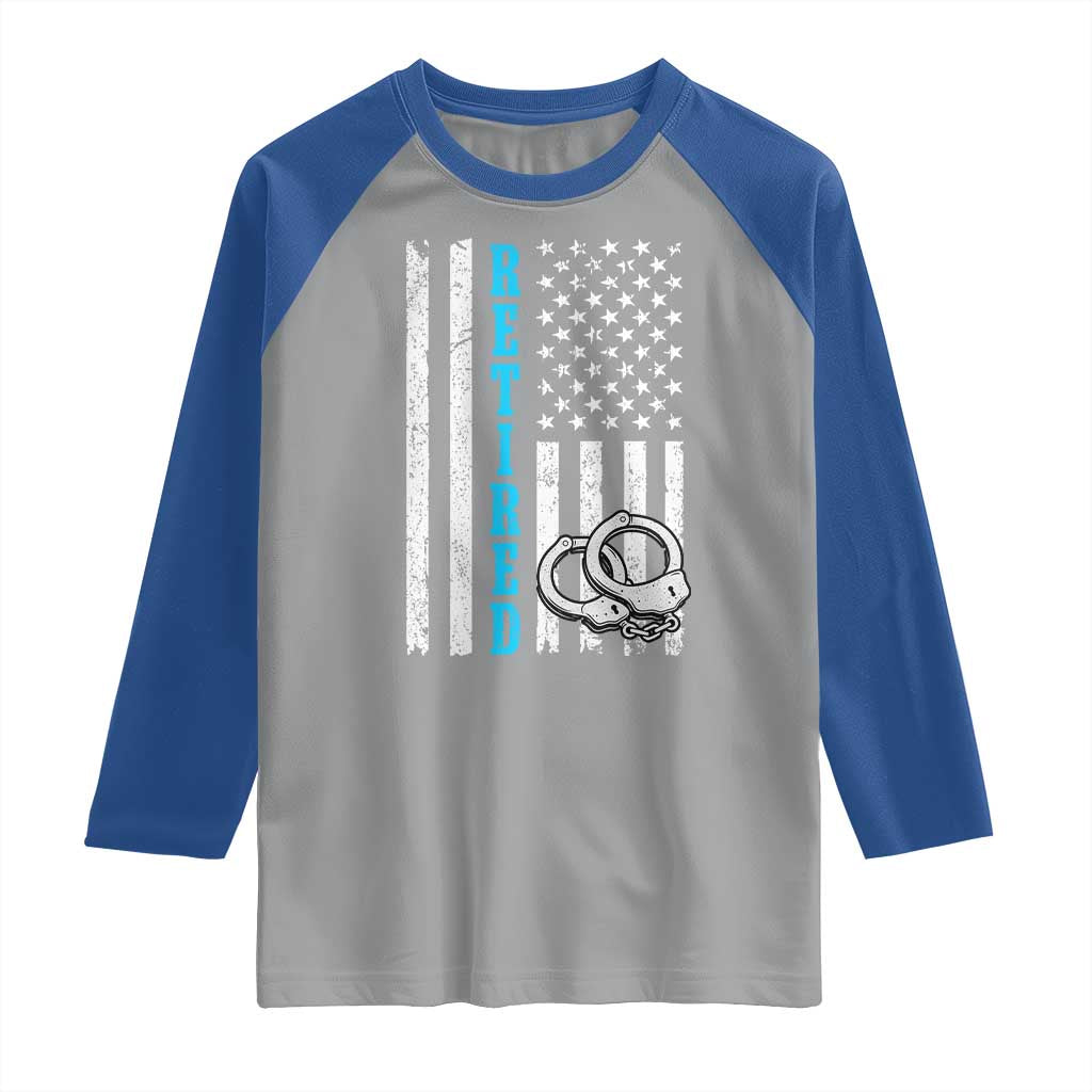 Funny Retired Police Officer Raglan Shirt Patriotic Flag With Handcuffs - Wonder Print Shop