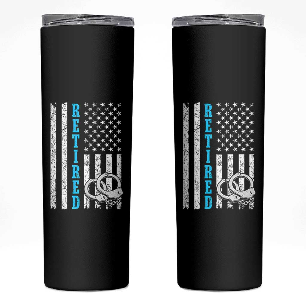 Funny Retired Police Officer Skinny Tumbler Patriotic Flag With Handcuffs