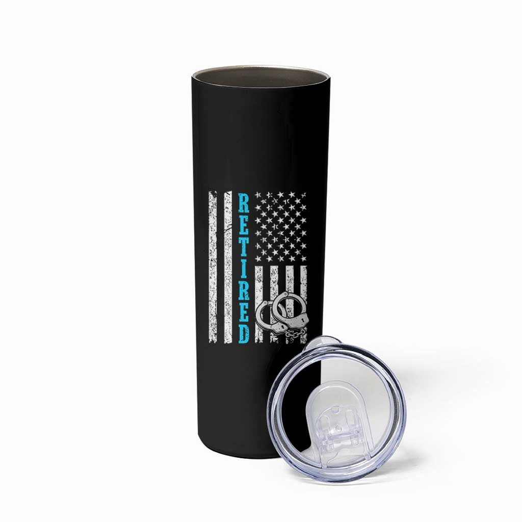 Funny Retired Police Officer Skinny Tumbler Patriotic Flag With Handcuffs