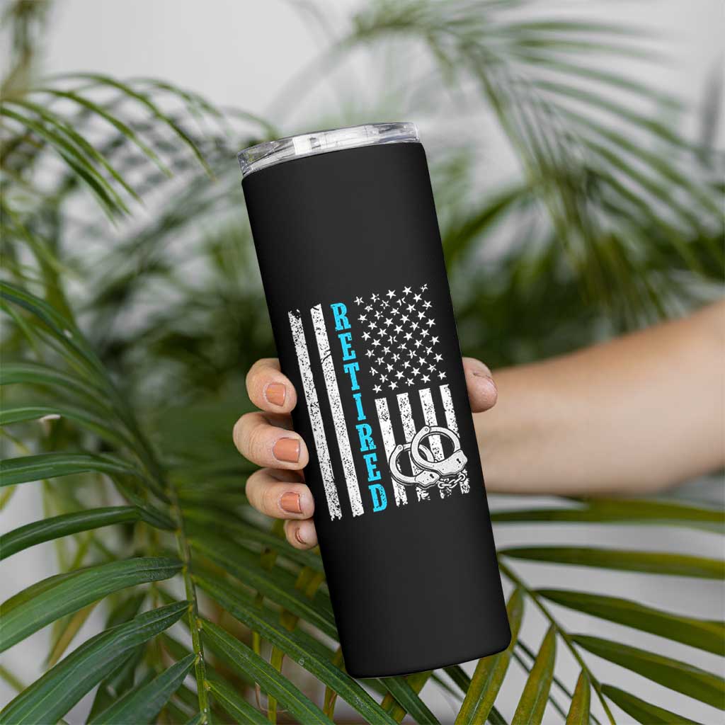 Funny Retired Police Officer Skinny Tumbler Patriotic Flag With Handcuffs