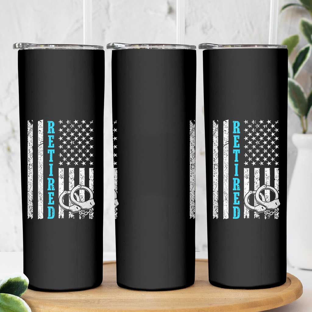 Funny Retired Police Officer Skinny Tumbler Patriotic Flag With Handcuffs