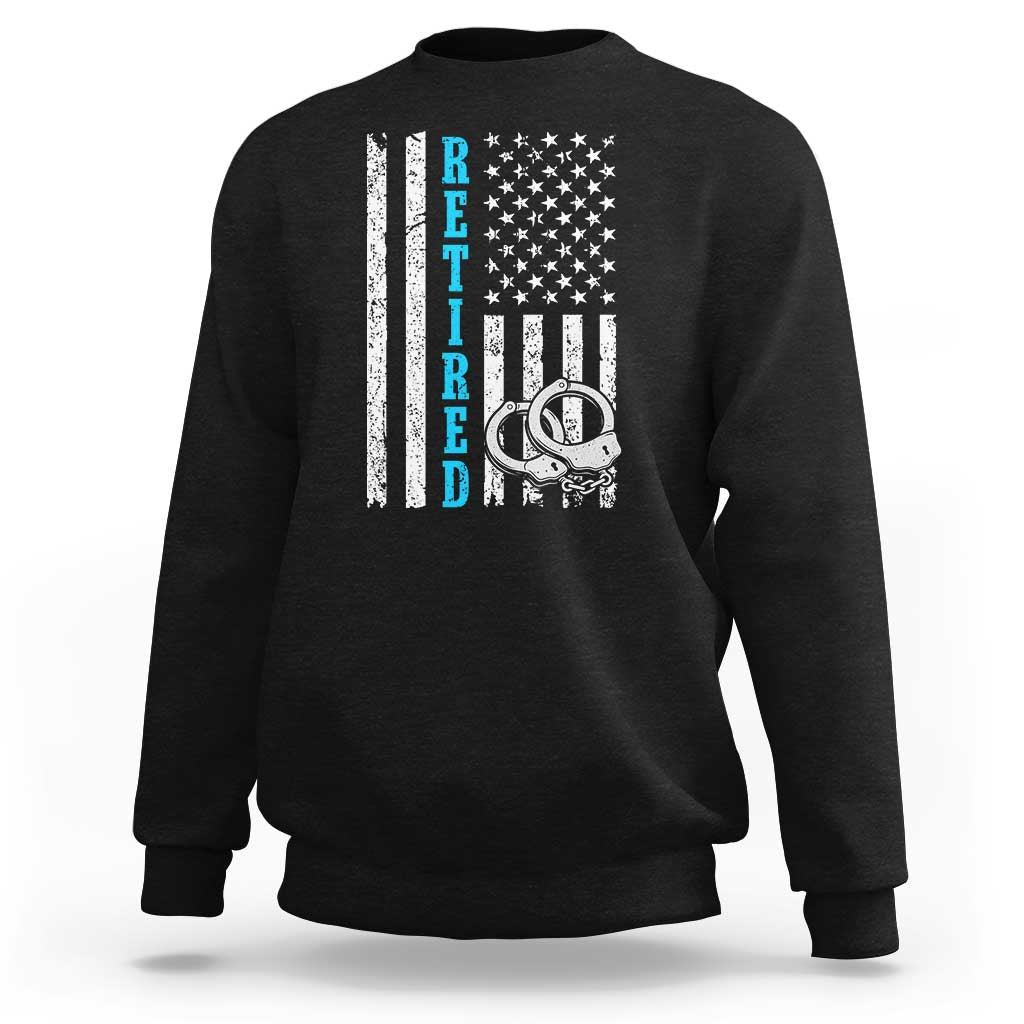 Funny Retired Police Officer Sweatshirt Patriotic Flag With Handcuffs - Wonder Print Shop