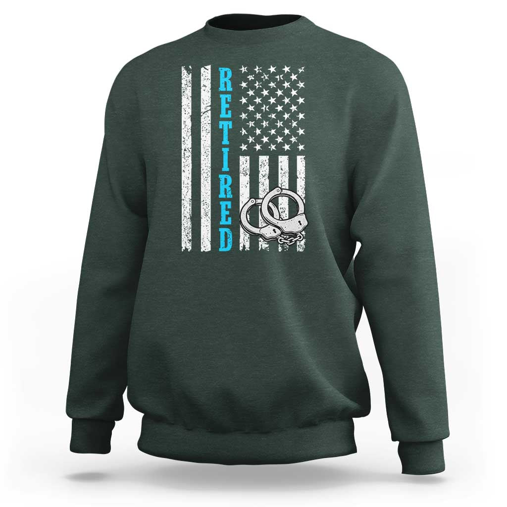 Funny Retired Police Officer Sweatshirt Patriotic Flag With Handcuffs - Wonder Print Shop