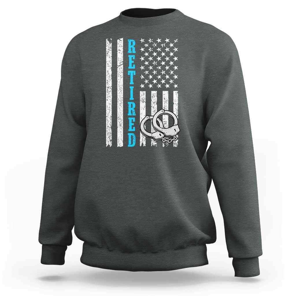 Funny Retired Police Officer Sweatshirt Patriotic Flag With Handcuffs - Wonder Print Shop