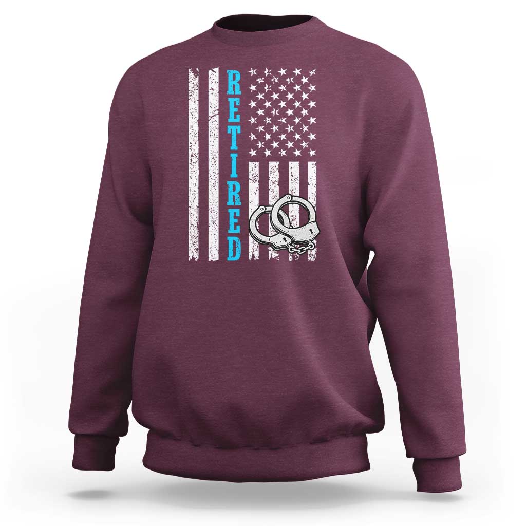 Funny Retired Police Officer Sweatshirt Patriotic Flag With Handcuffs - Wonder Print Shop