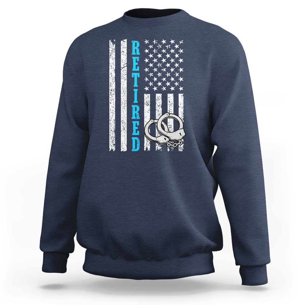 Funny Retired Police Officer Sweatshirt Patriotic Flag With Handcuffs - Wonder Print Shop