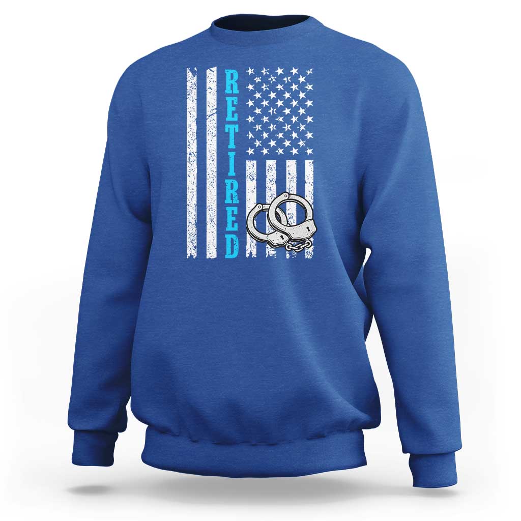 Funny Retired Police Officer Sweatshirt Patriotic Flag With Handcuffs - Wonder Print Shop