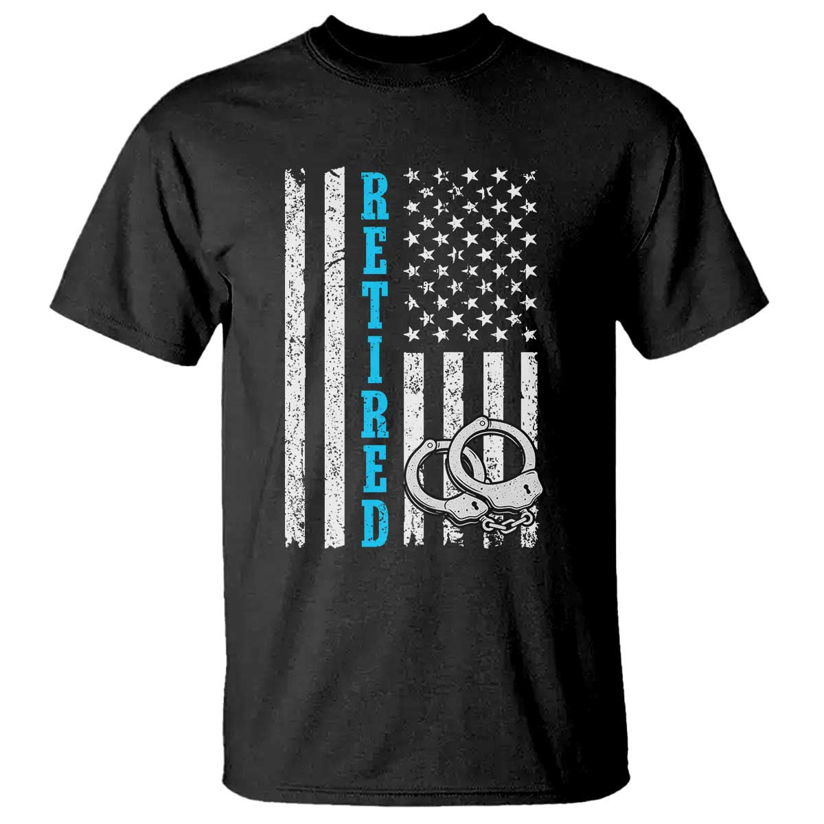 Funny Retired Police Officer T Shirt Patriotic Flag With Handcuffs - Wonder Print Shop