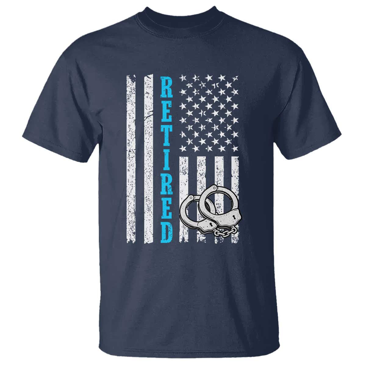 Funny Retired Police Officer T Shirt Patriotic Flag With Handcuffs - Wonder Print Shop
