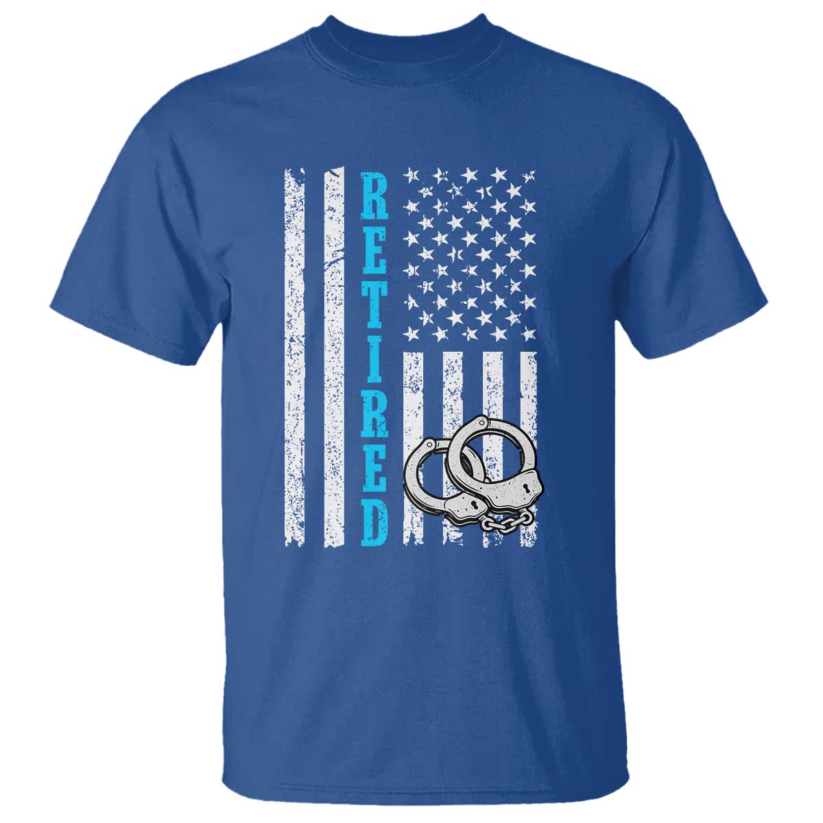 Funny Retired Police Officer T Shirt Patriotic Flag With Handcuffs - Wonder Print Shop