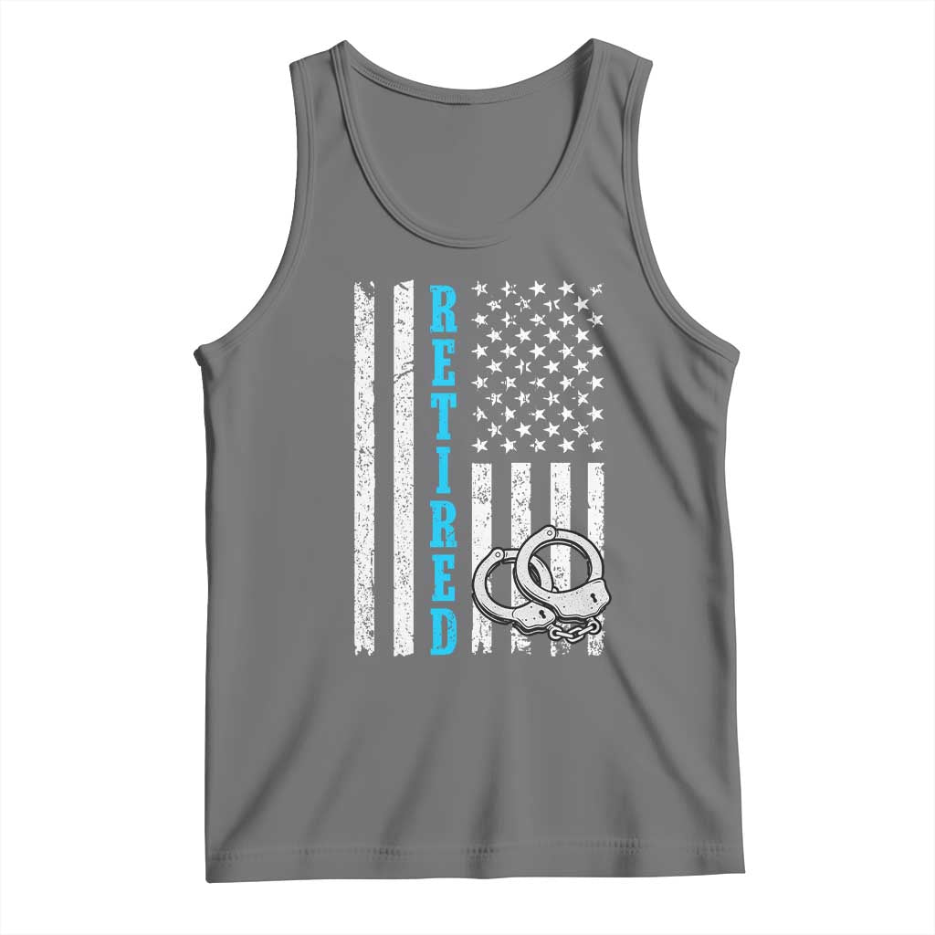 Funny Retired Police Officer Tank Top Patriotic Flag With Handcuffs - Wonder Print Shop