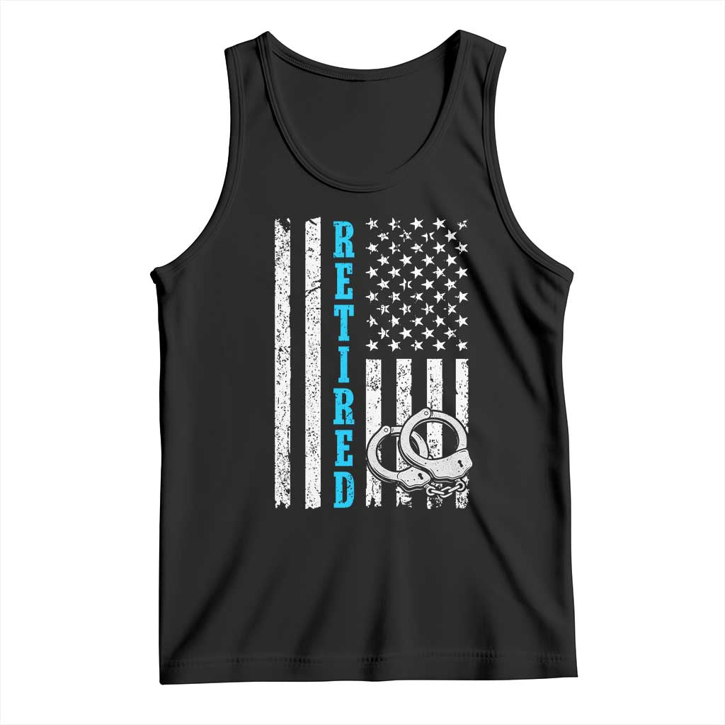 Funny Retired Police Officer Tank Top Patriotic Flag With Handcuffs - Wonder Print Shop