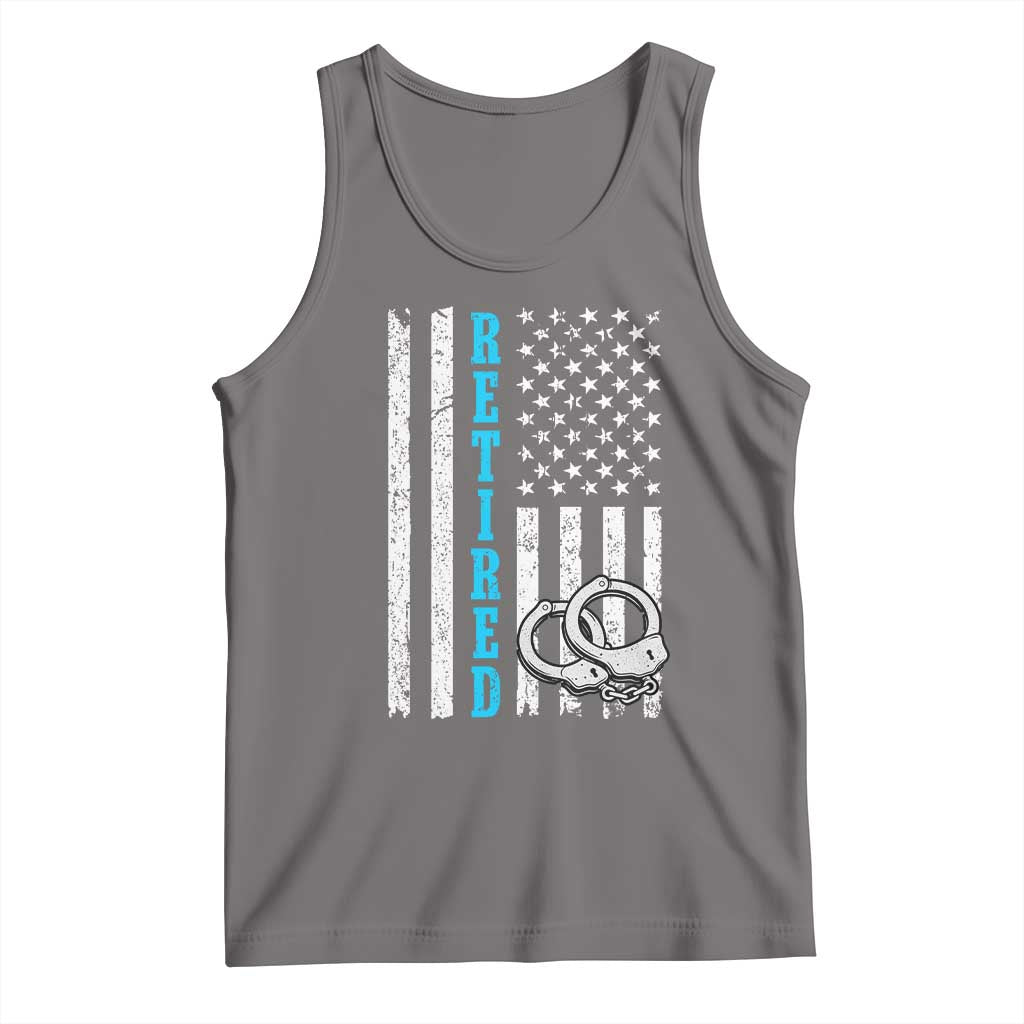 Funny Retired Police Officer Tank Top Patriotic Flag With Handcuffs - Wonder Print Shop