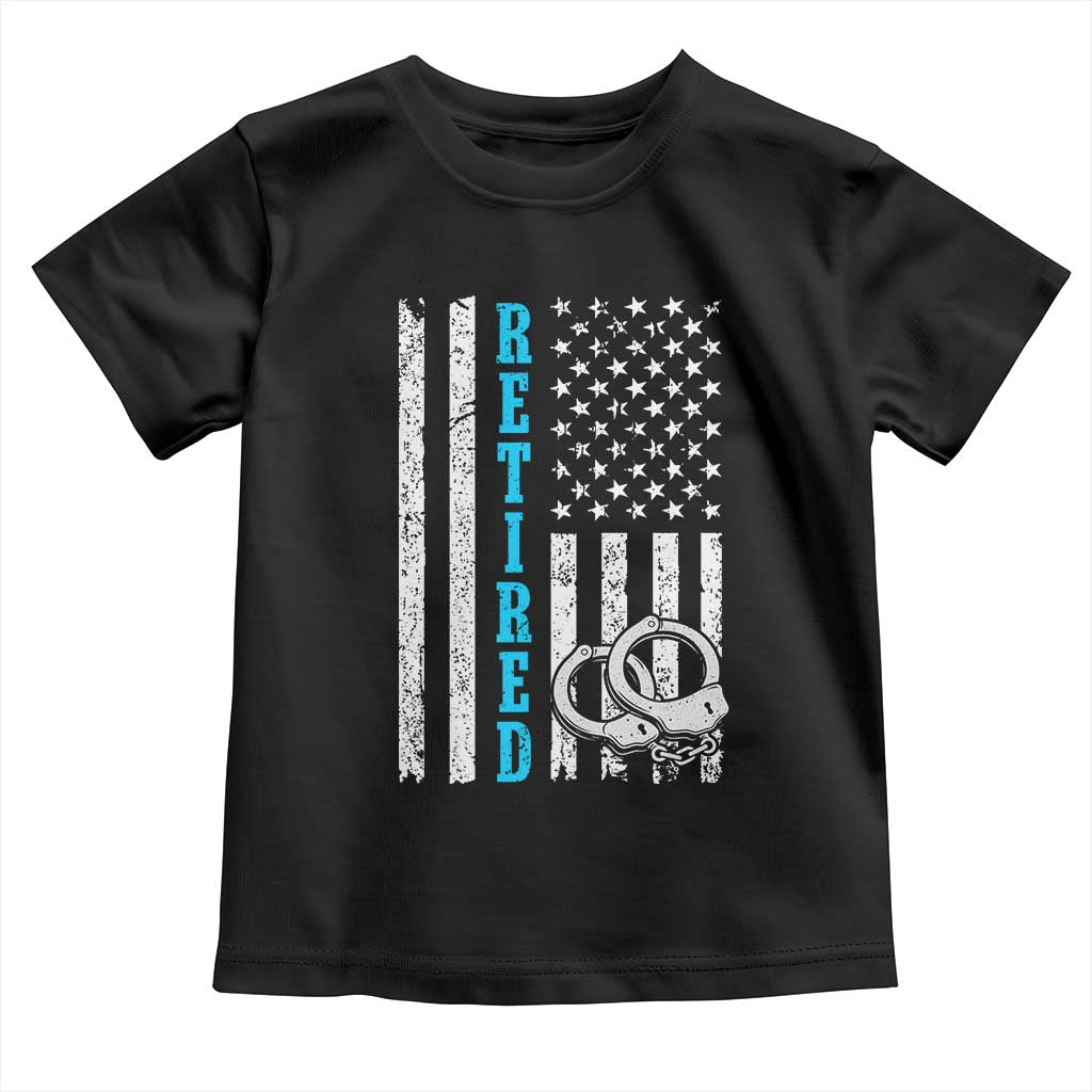 Funny Retired Police Officer Toddler T Shirt Patriotic Flag With Handcuffs - Wonder Print Shop