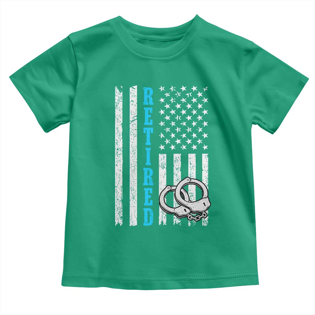 Funny Retired Police Officer Toddler T Shirt Patriotic Flag With Handcuffs - Wonder Print Shop